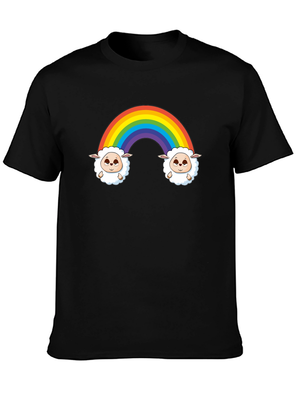 Rainbow Sheep Graphic Tee - Cute Cartoon Black T-Shirt