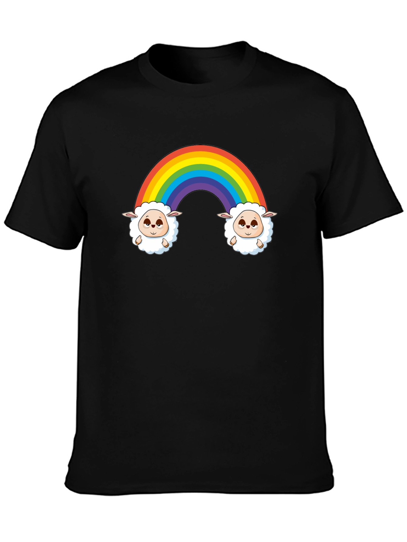 Rainbow Sheep Graphic Tee - Cute Cartoon Black T-Shirt