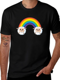 Rainbow Sheep Graphic Tee - Cute Cartoon Black T-Shirt