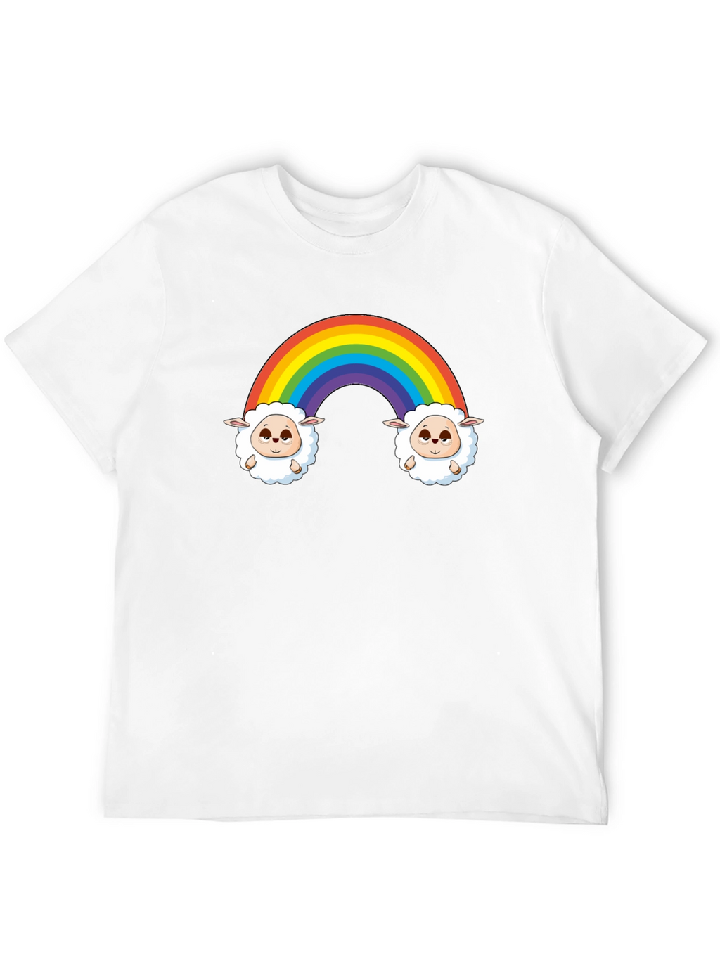 Rainbow Sheep Graphic Tee - Cute Cartoon Black T-Shirt