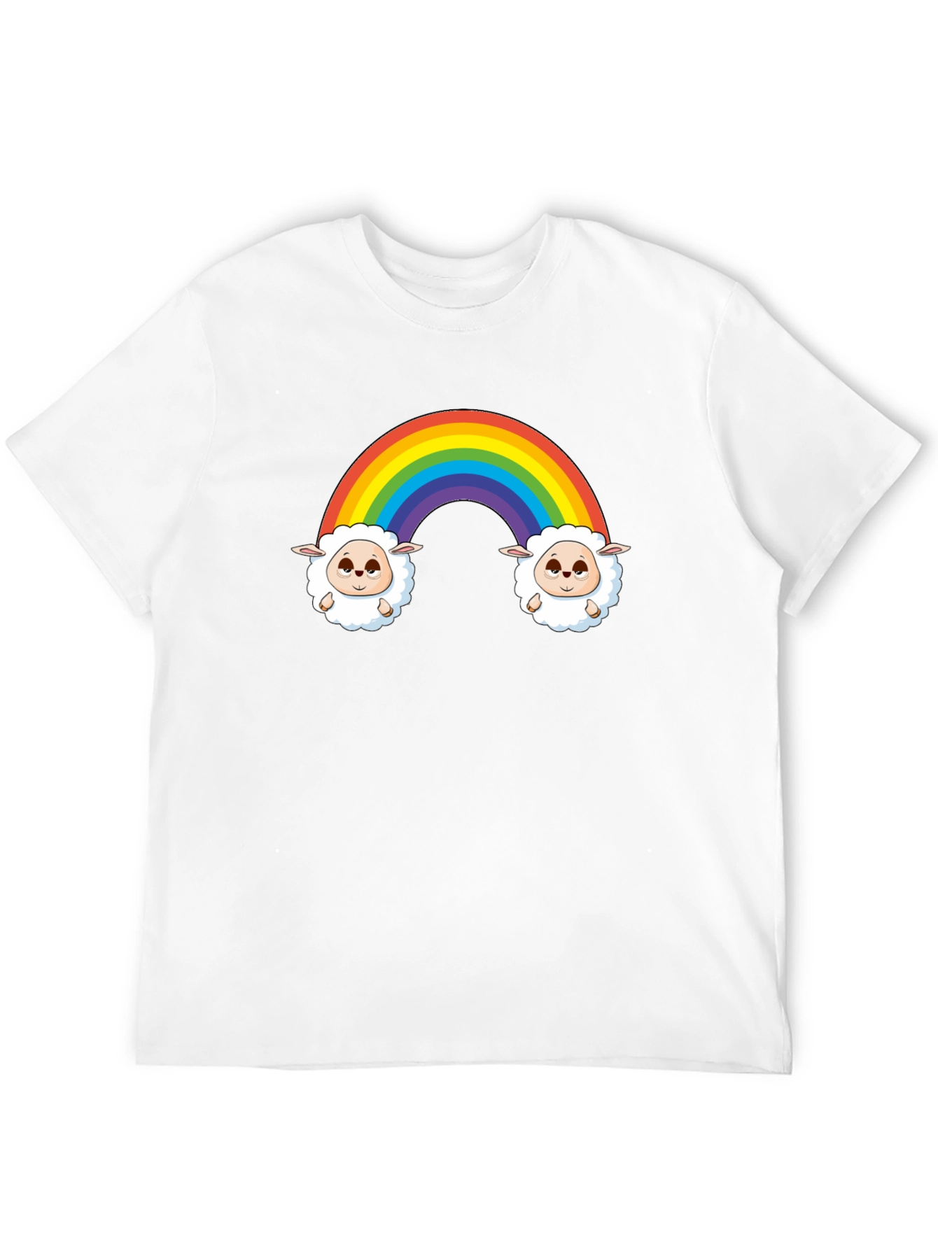 Rainbow Sheep Graphic Tee - Cute Cartoon Black T-Shirt