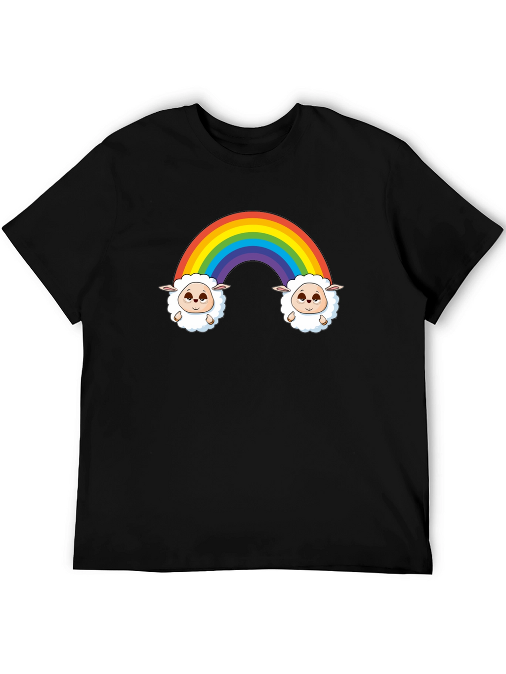 Rainbow Sheep Graphic Tee - Cute Cartoon Black T-Shirt