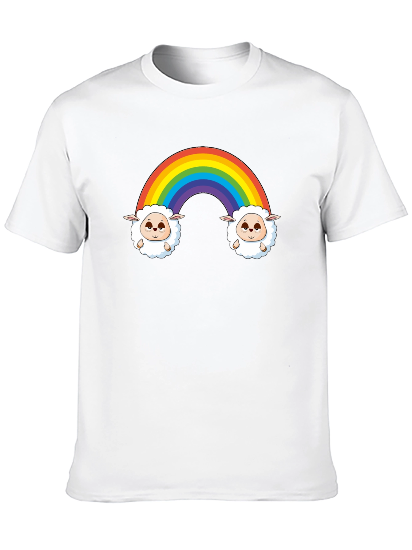 Rainbow Sheep Graphic Tee - Cute Cartoon Black T-Shirt