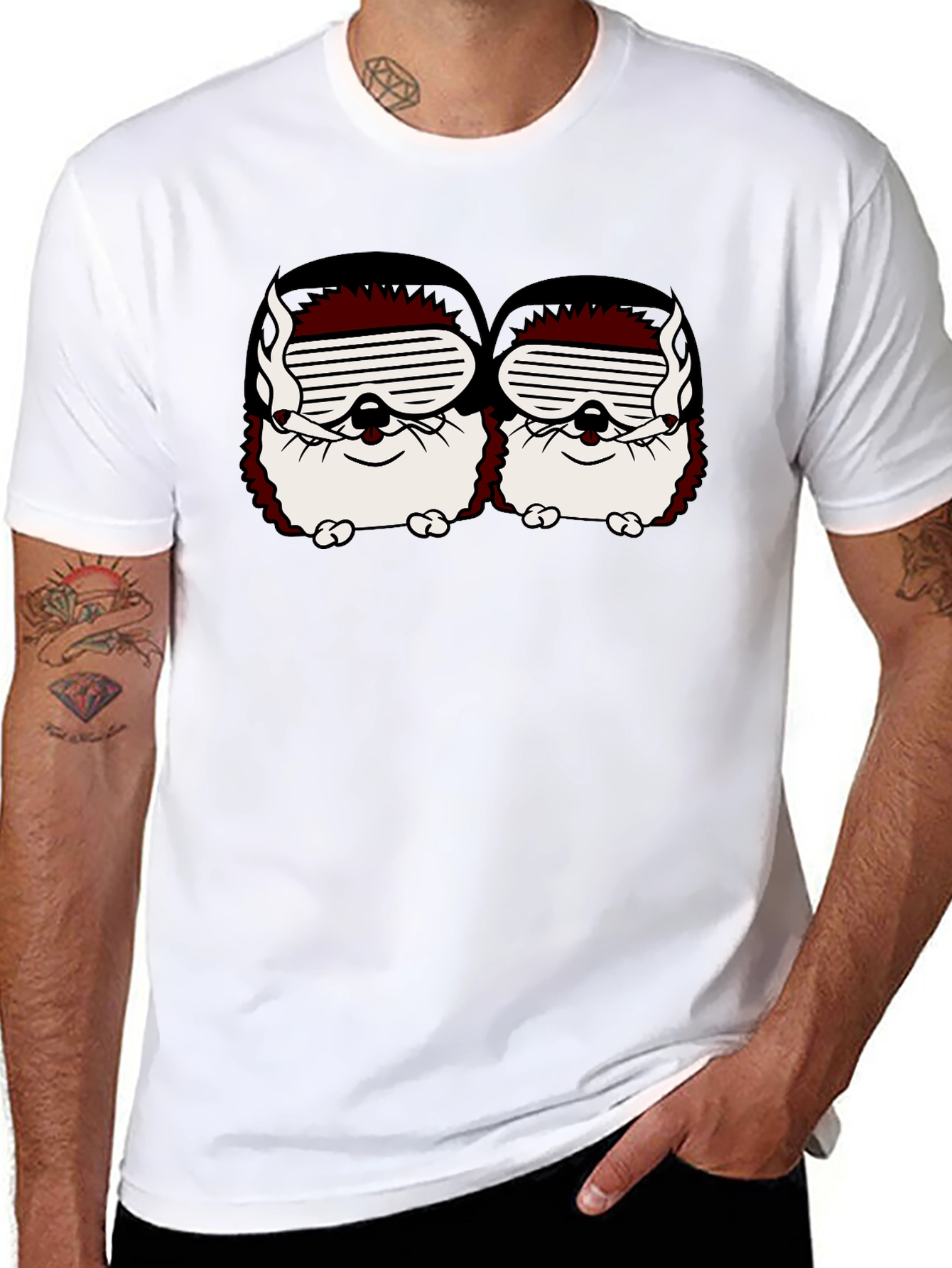 Smoking Hedgehogs Graphic Black T-Shirt