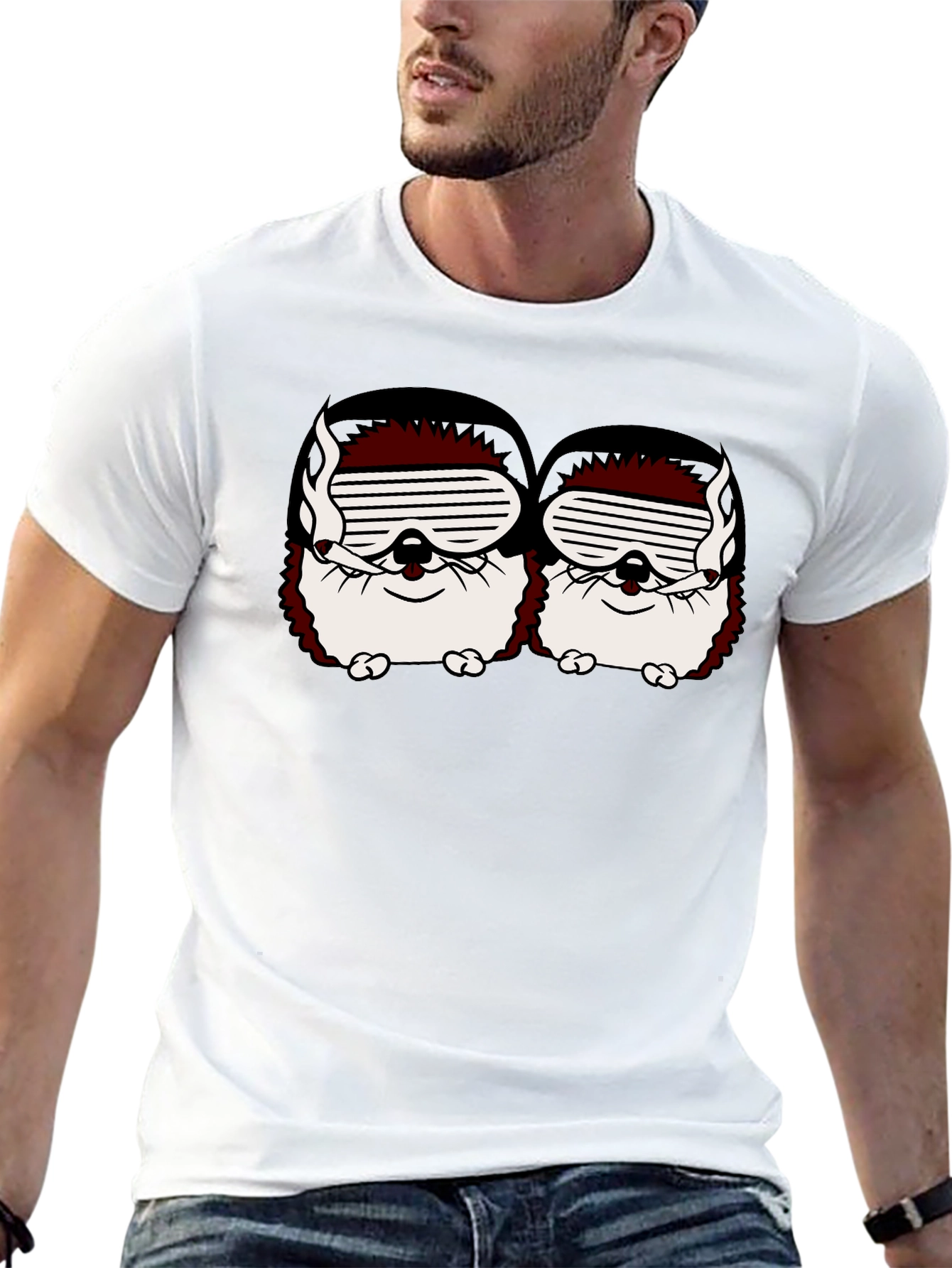 Smoking Hedgehogs Graphic Black T-Shirt