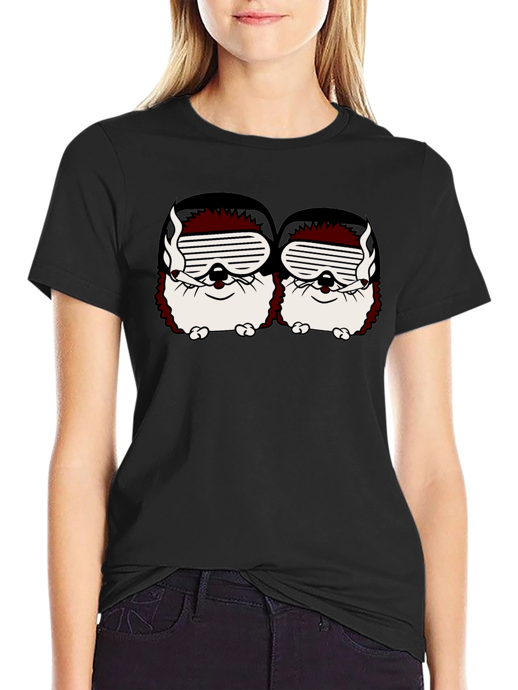 Smoking Hedgehogs Graphic Black T-Shirt