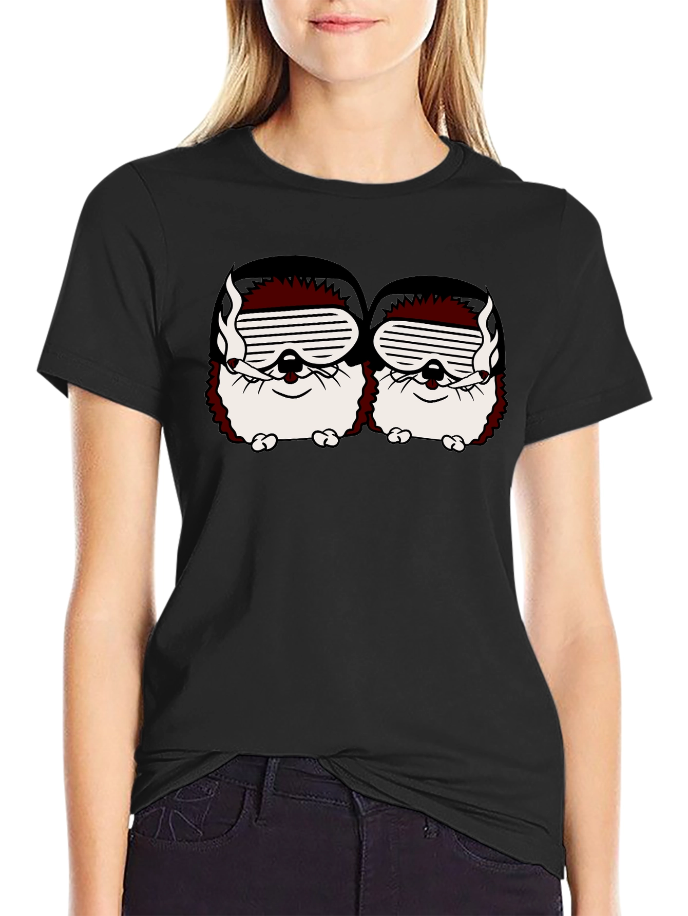 Smoking Hedgehogs Graphic Black T-Shirt