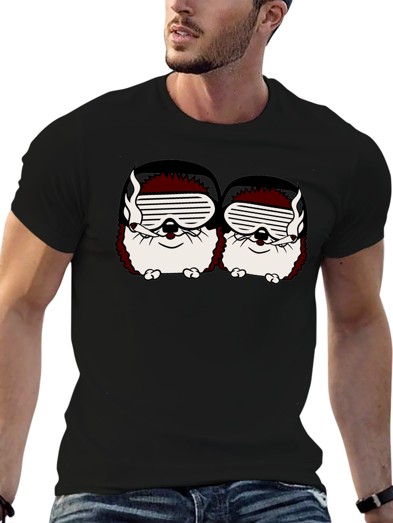 Smoking Hedgehogs Graphic Black T-Shirt