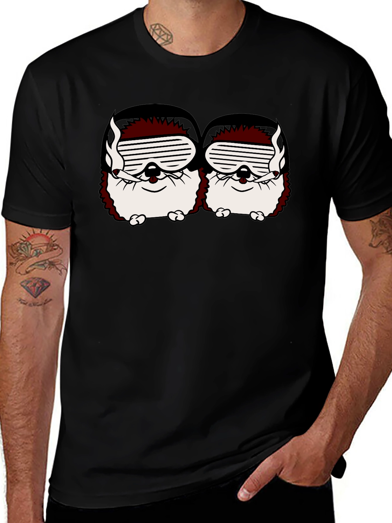 Smoking Hedgehogs Graphic Black T-Shirt