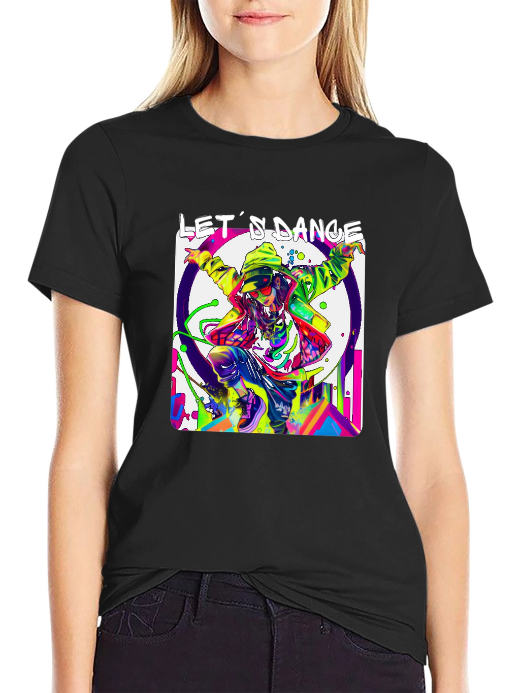 Lets Dance Graphic T-Shirt - Black Vibrant Design