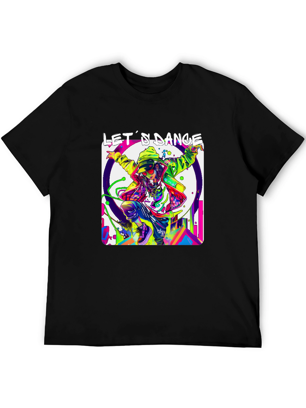 Lets Dance Graphic T-Shirt - Black Vibrant Design
