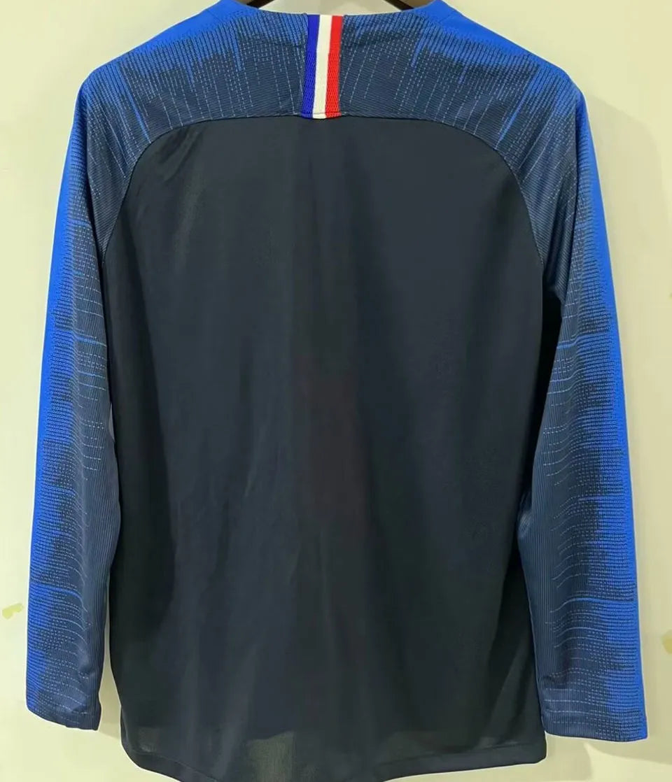 2018 France Home Retro Long Sleeve Soccer Jersey Back
