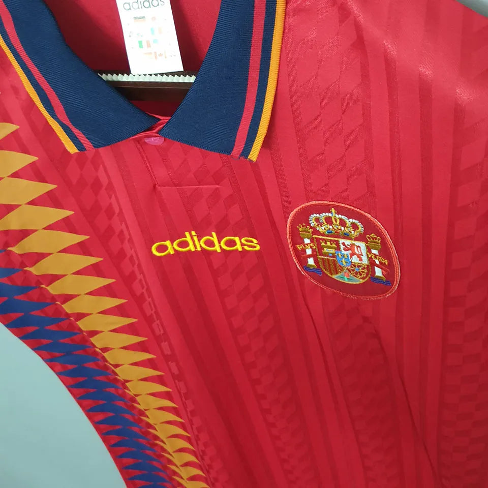 1994 Spain Home Red Retro Soccer Jersey Detail 4