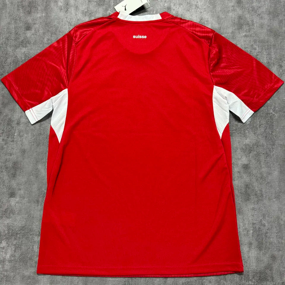 2026/27 Switzerland Home Red Fans Soccer Jersey (Have Right Patch 有右臂章 白底黑字） Detail 1