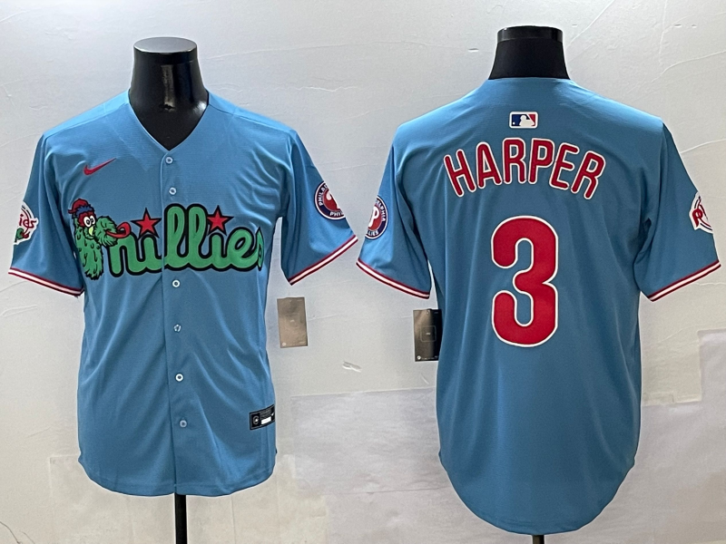 Men's Philadelphia Phillies Bryce Harper #3 Blue Replica Player Jerseys