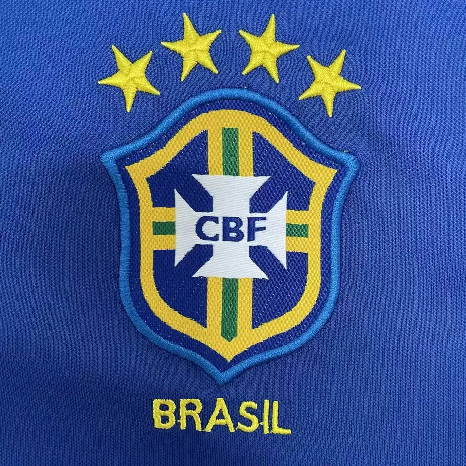 2002 Brazil Away Blue Retro Long Sleeve Soccer Jersey Detail 1