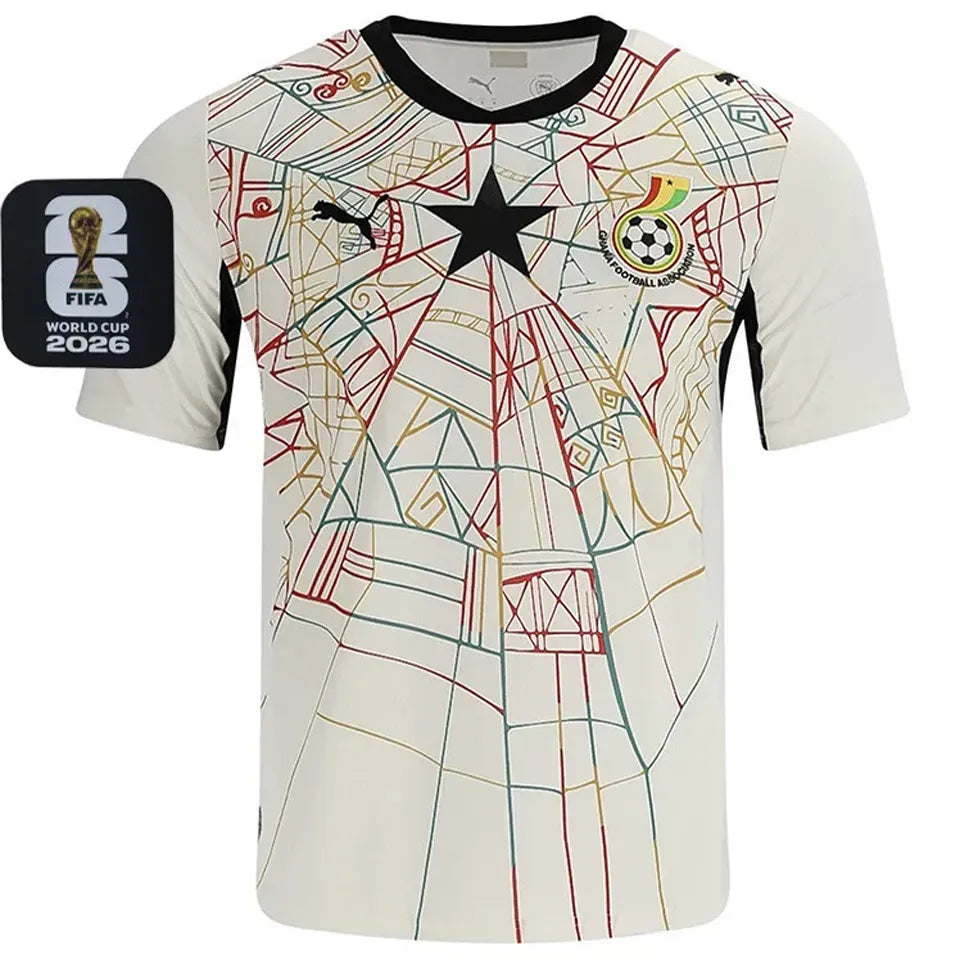 2026/27 Ghana Home White Fans Soccer Jersey (Have Right Patch 有右臂章 黑底白字） Front