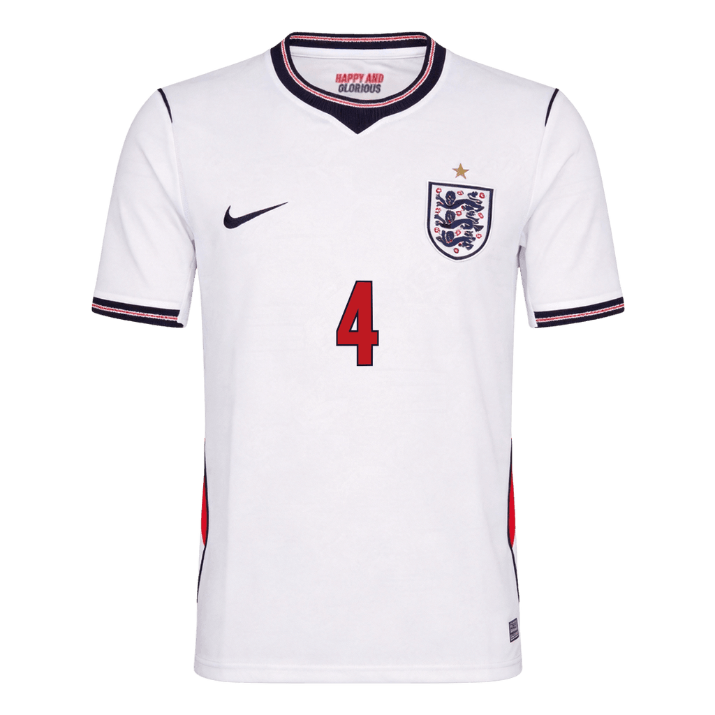 RICE #4 England Home Soccer Jersey World Cup 2026 White Image 3