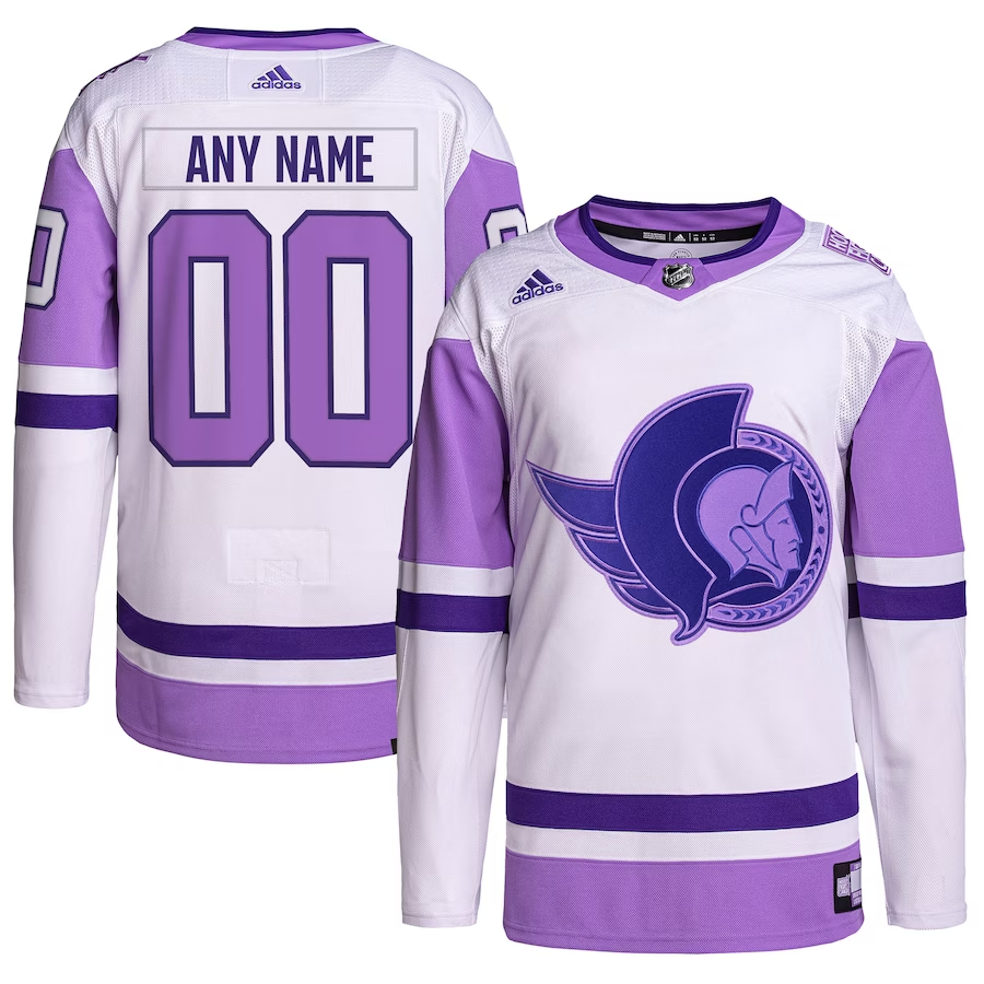 Men's Ottawa Senators White/Purple Hockey Fights Cancer Custom Jerseys