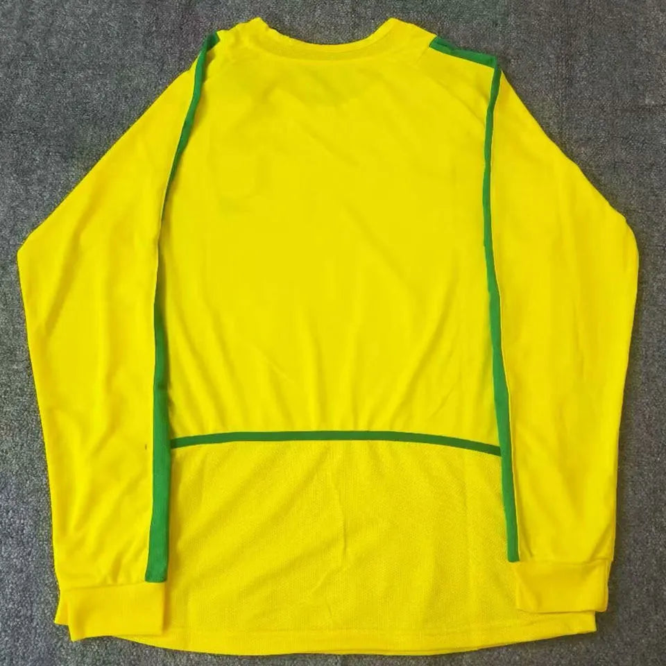 2002 Brazil Home Yellow Retro Long Sleeve Soccer Jersey Back