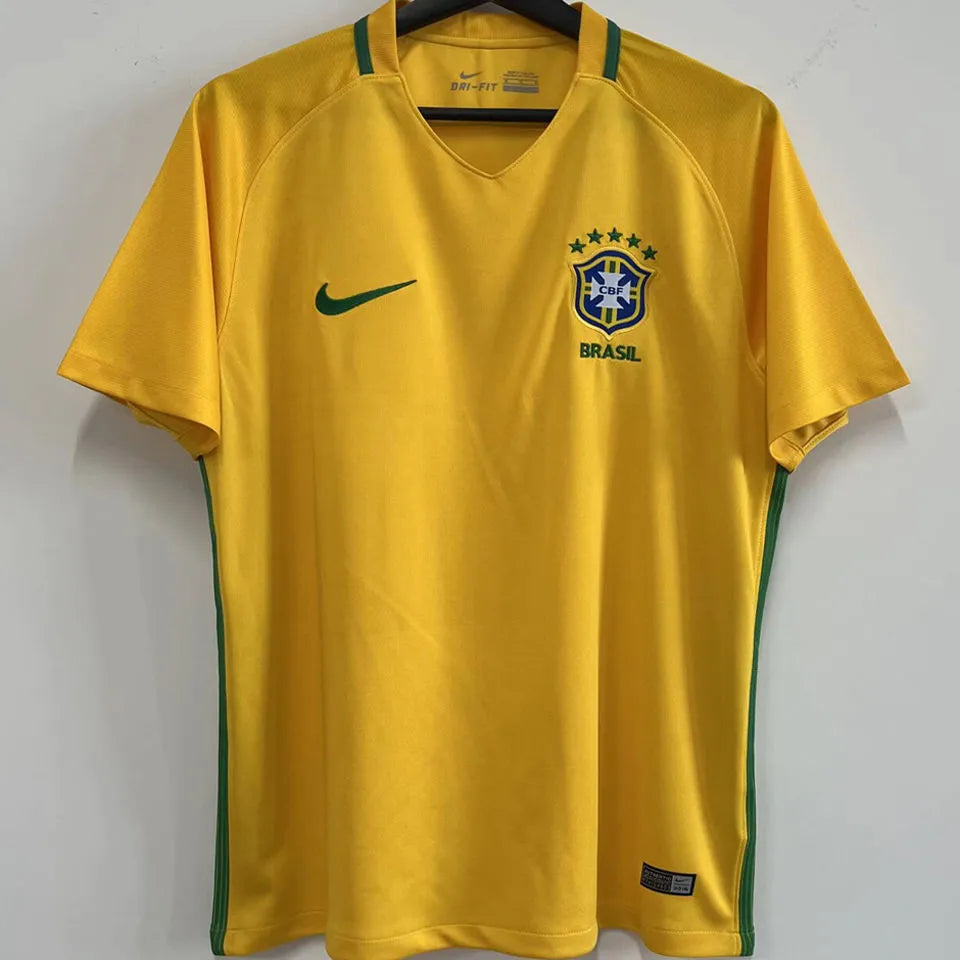 2016 Brazil Home Yellow Retro Soccer Jersey Front