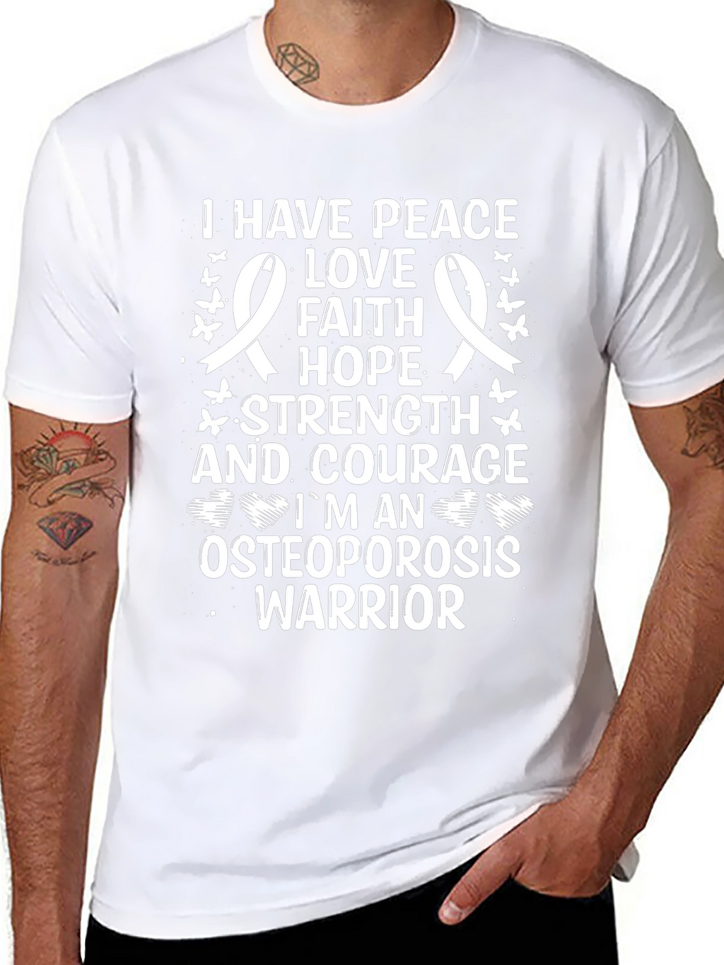 Peace Love Faith Hope Osteoporosis Warrior T-Shirt