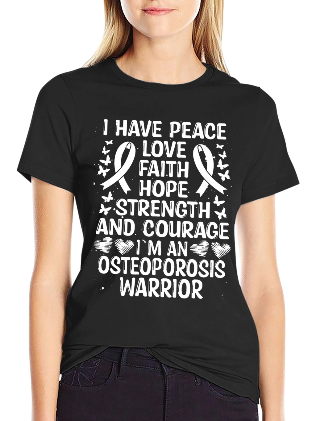 Peace Love Faith Hope Osteoporosis Warrior T-Shirt