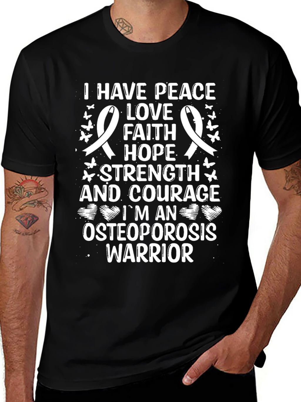 Peace Love Faith Hope Osteoporosis Warrior T-Shirt