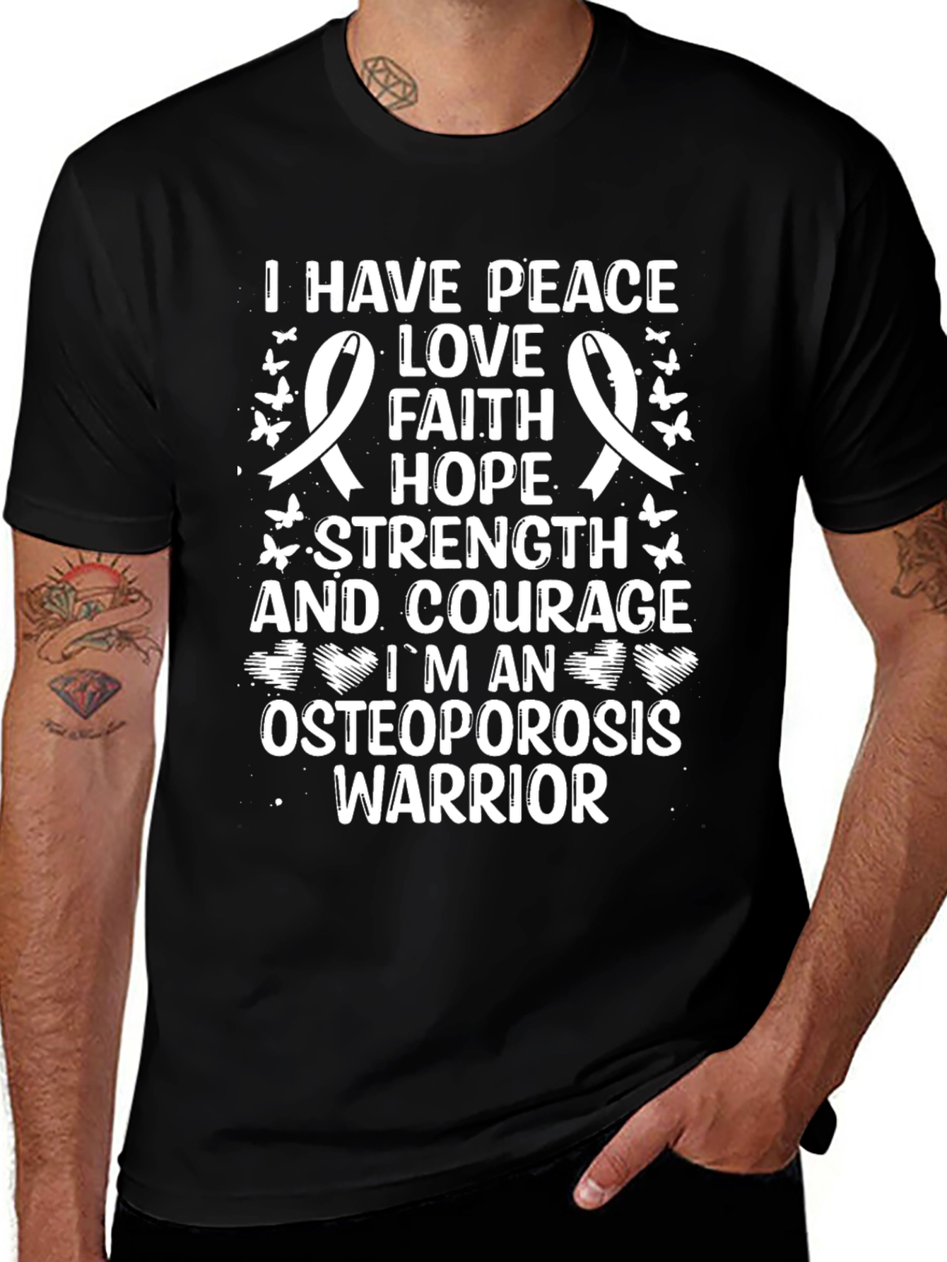 Peace Love Faith Hope Osteoporosis Warrior T-Shirt