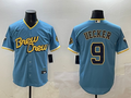 Men's Milwaukee Brewers Bob Uecker #9 Powder Blue City Connect Replica Player Jerseys