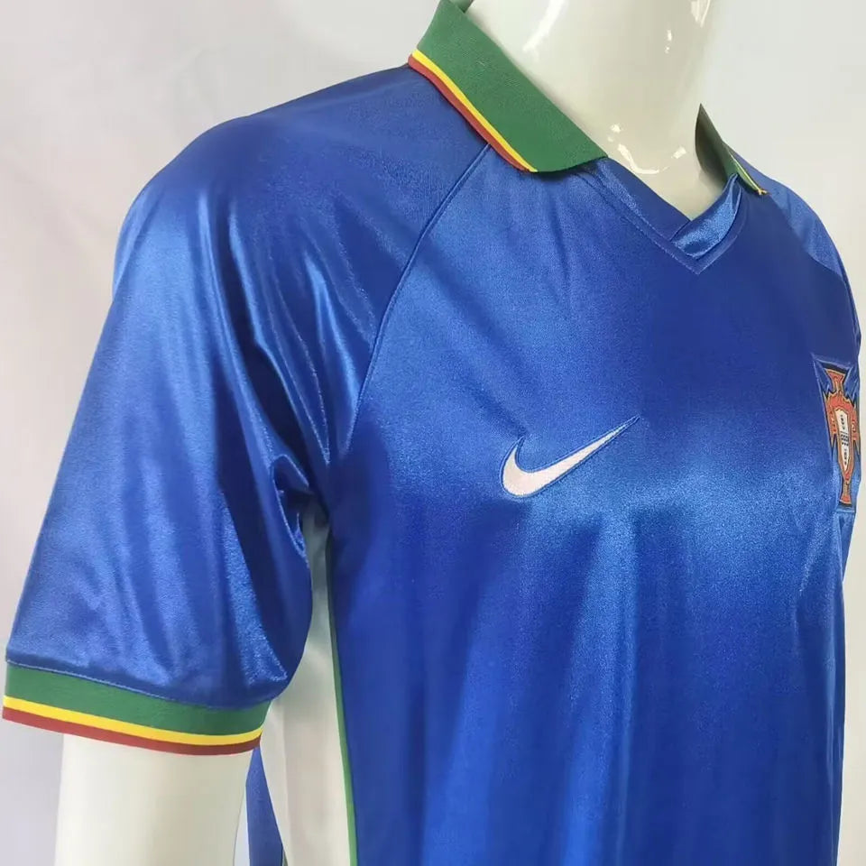 1998 Portugal Away Blue Retro Soccer Jersey Detail 2