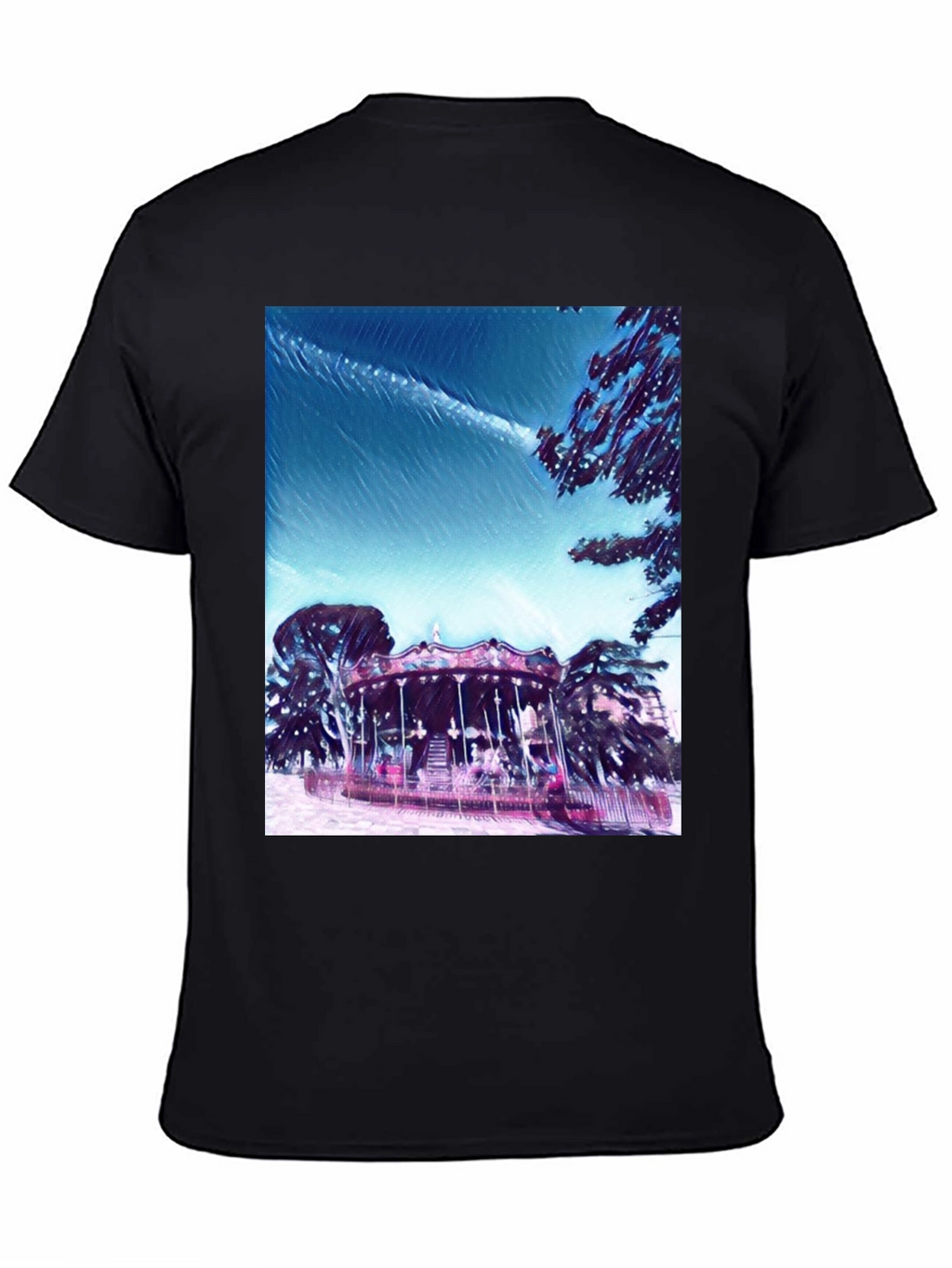 Whimsical Carousel Graphic Tee - Black Cotton Comfort