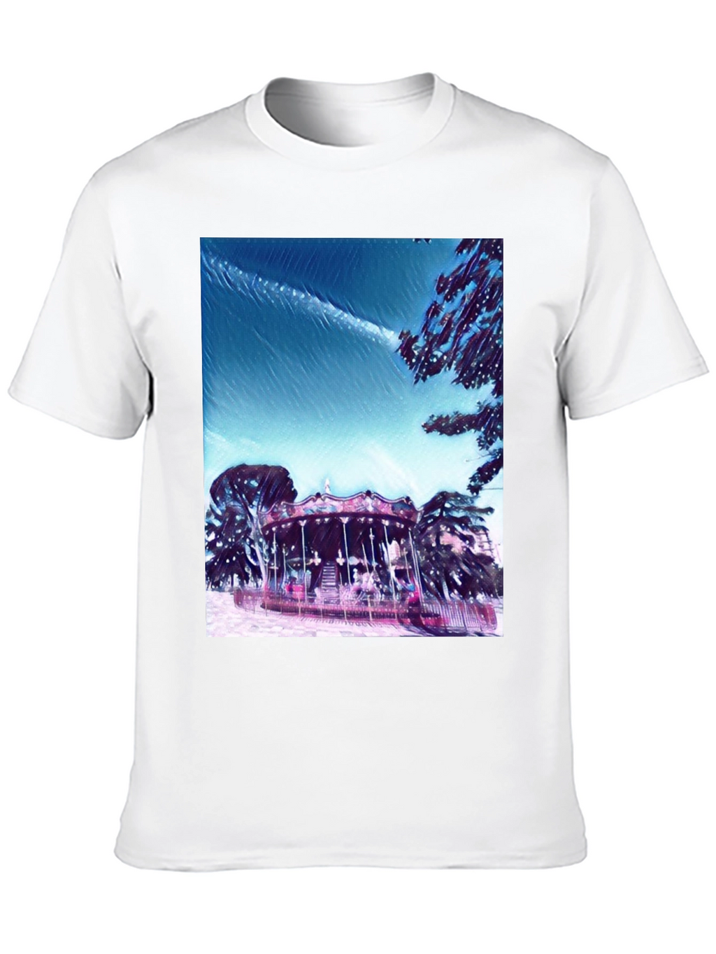 Whimsical Carousel Graphic Tee - Black Cotton Comfort
