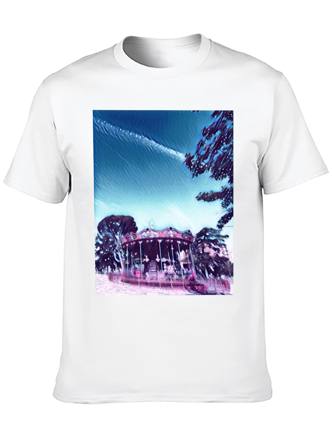 Whimsical Carousel Graphic Tee - Black Cotton Comfort