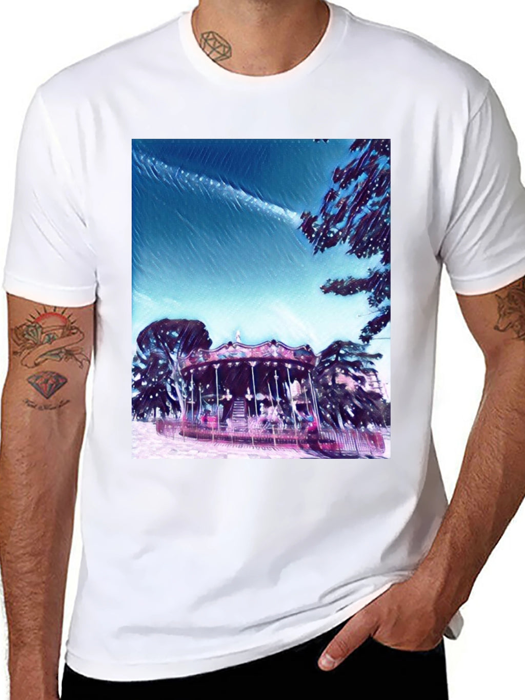 Whimsical Carousel Graphic Tee - Black Cotton Comfort