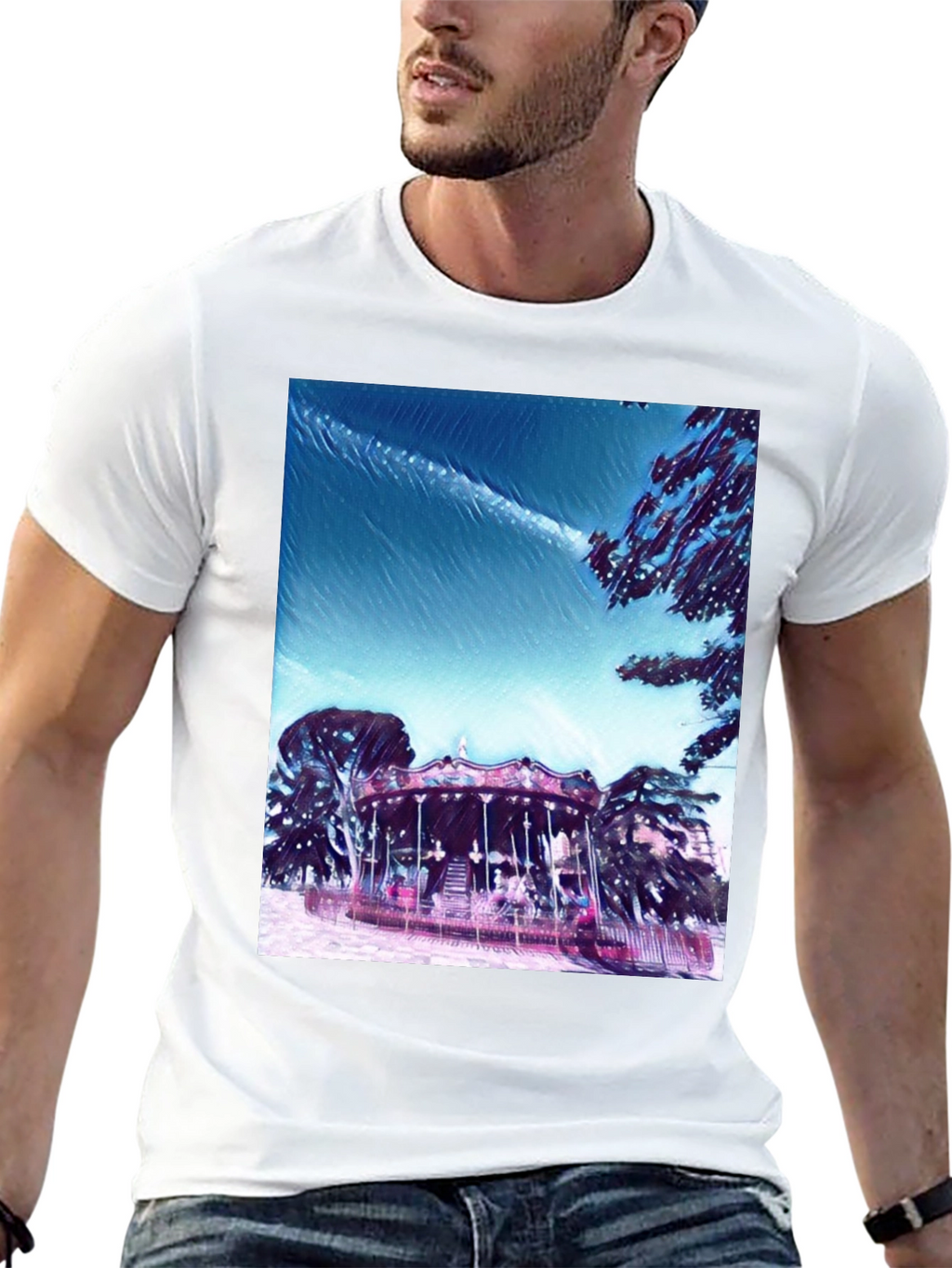 Whimsical Carousel Graphic Tee - Black Cotton Comfort