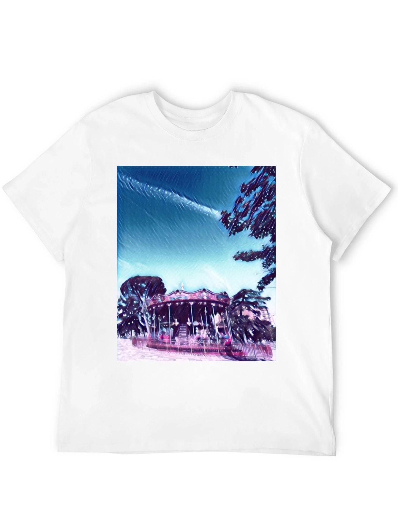 Whimsical Carousel Graphic Tee - Black Cotton Comfort