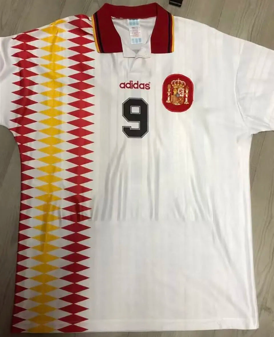 1994 Spain Away White Retro Soccer Jersey Front