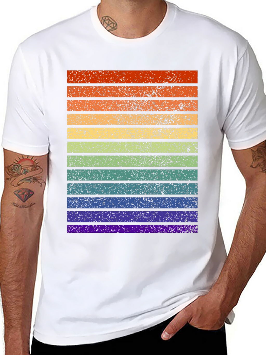 Retro Rainbow Stripe T-Shirt - Distressed Pride Tee