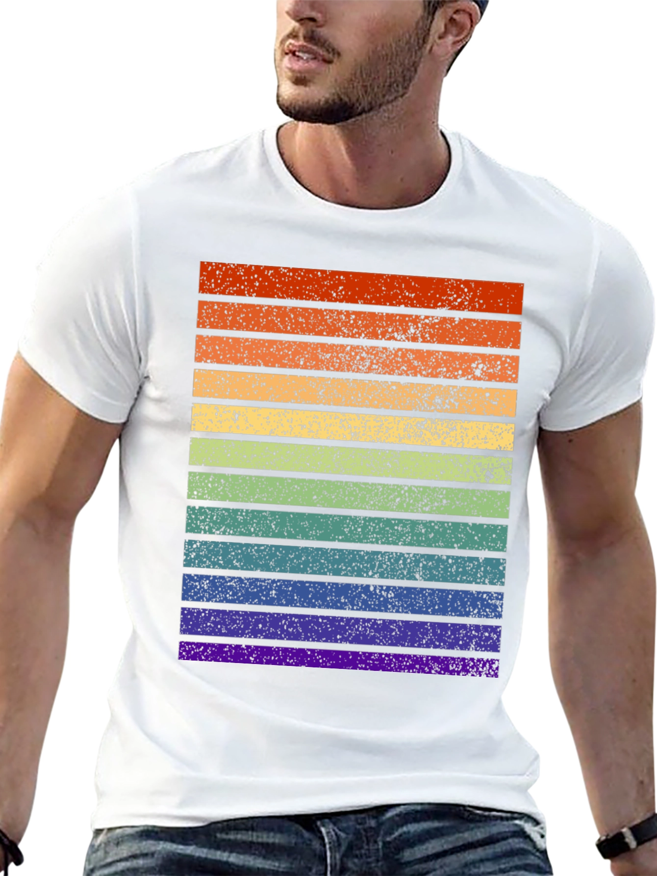 Retro Rainbow Stripe T-Shirt - Distressed Pride Tee