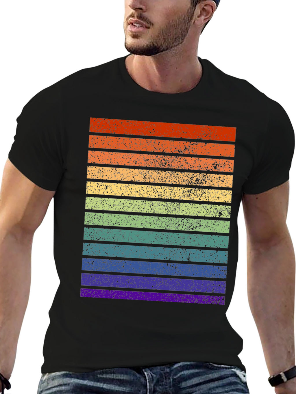 Retro Rainbow Stripe T-Shirt - Distressed Pride Tee