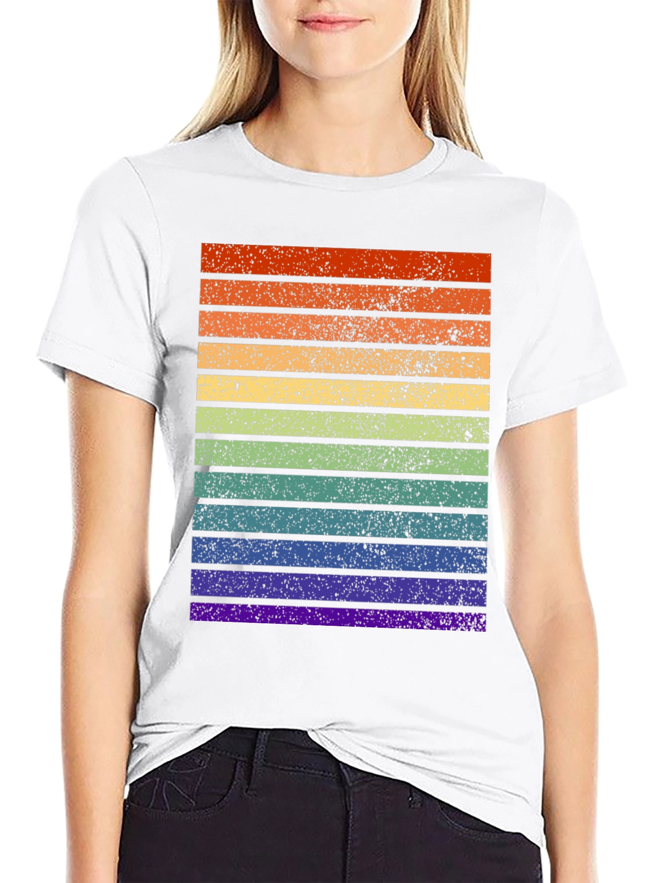 Retro Rainbow Stripe T-Shirt - Distressed Pride Tee