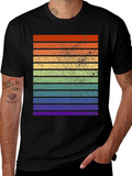 Retro Rainbow Stripe T-Shirt - Distressed Pride Tee
