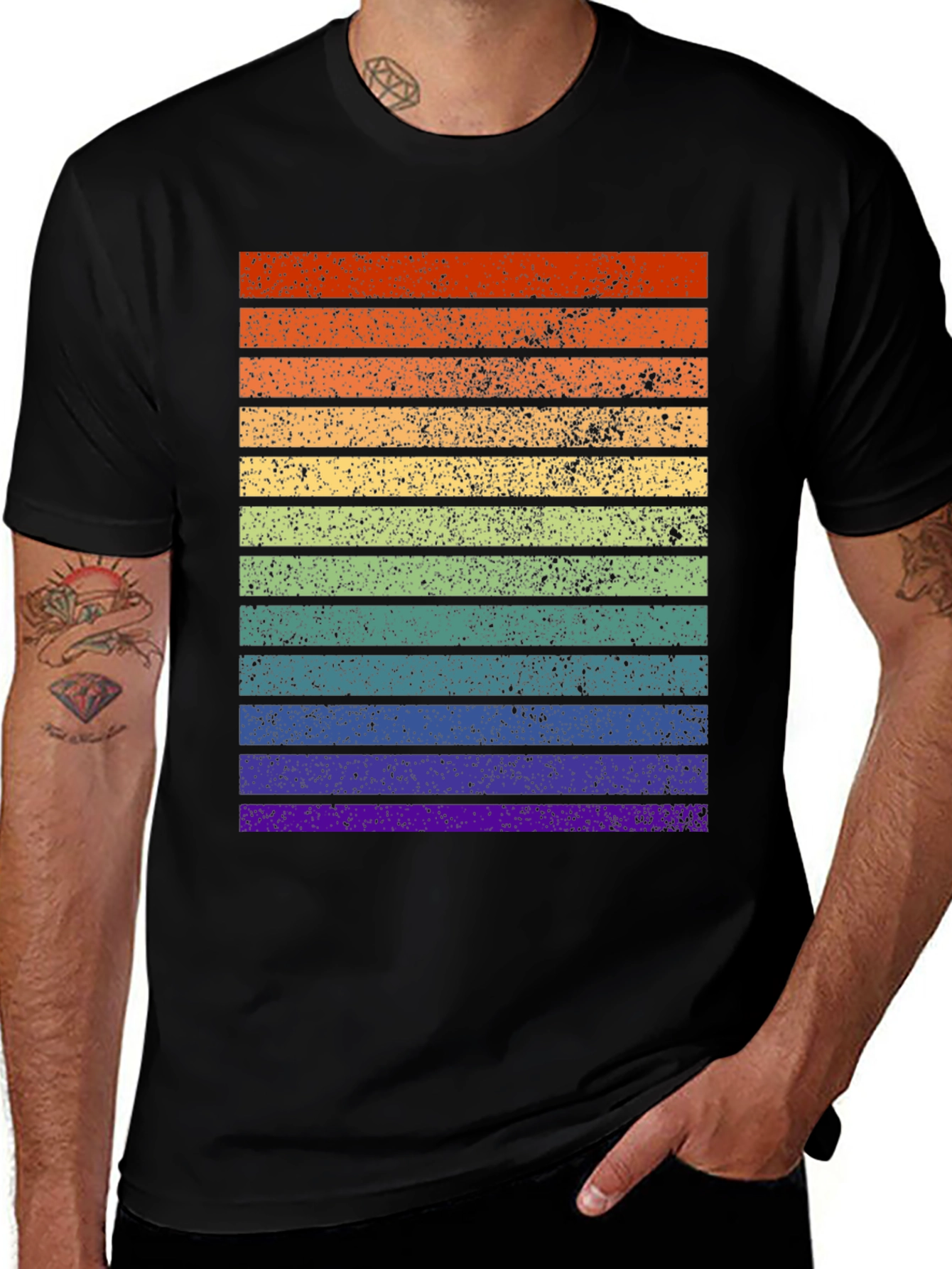 Retro Rainbow Stripe T-Shirt - Distressed Pride Tee