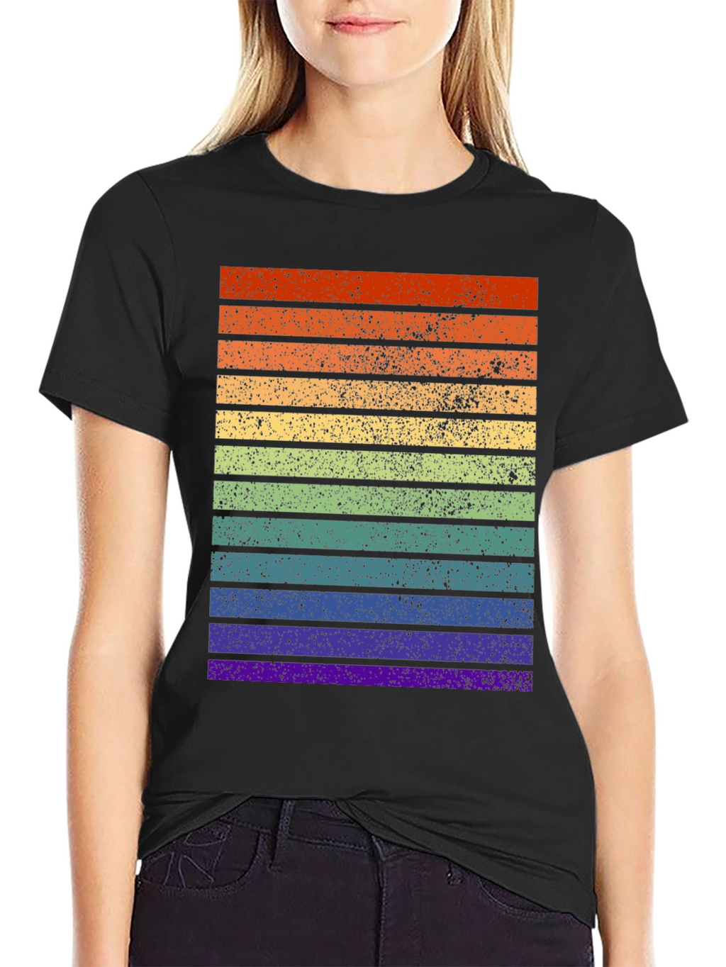 Retro Rainbow Stripe T-Shirt - Distressed Pride Tee
