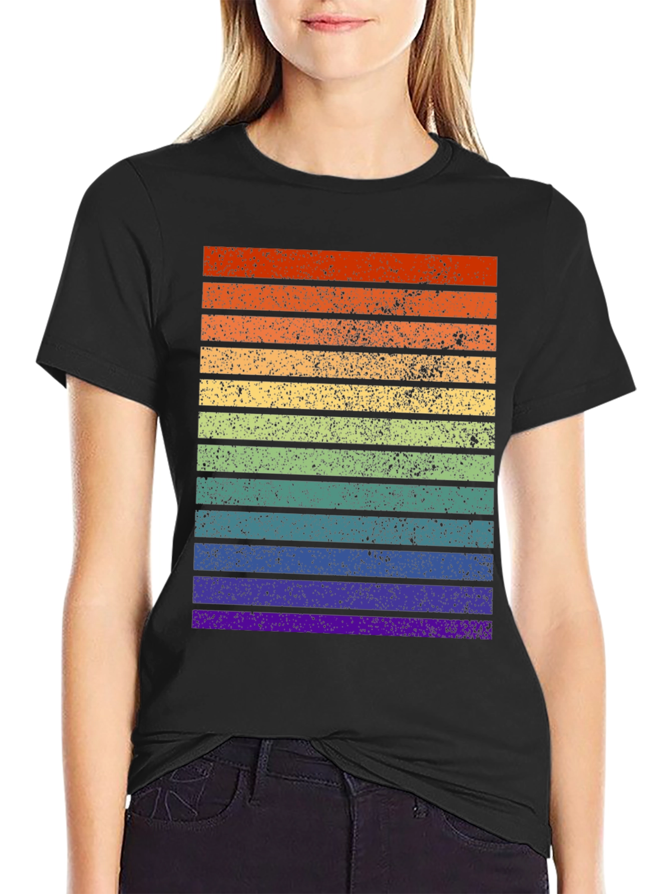 Retro Rainbow Stripe T-Shirt - Distressed Pride Tee