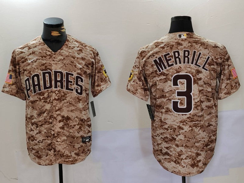 Men's San Diego Padres Jackson Merrill #3 Camo USMC Alternate Replica Player Jerseys