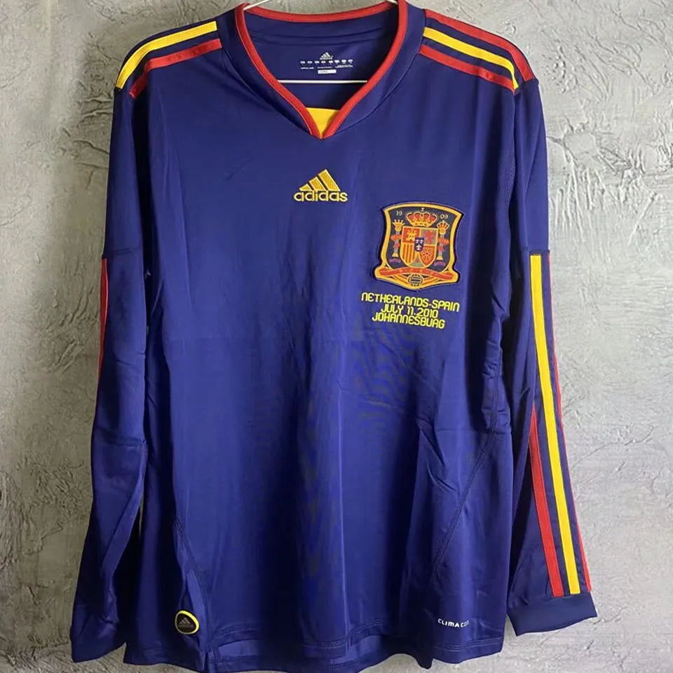2010 Spain Away Royal Blue Retro Long Sleeve Jersey Front
