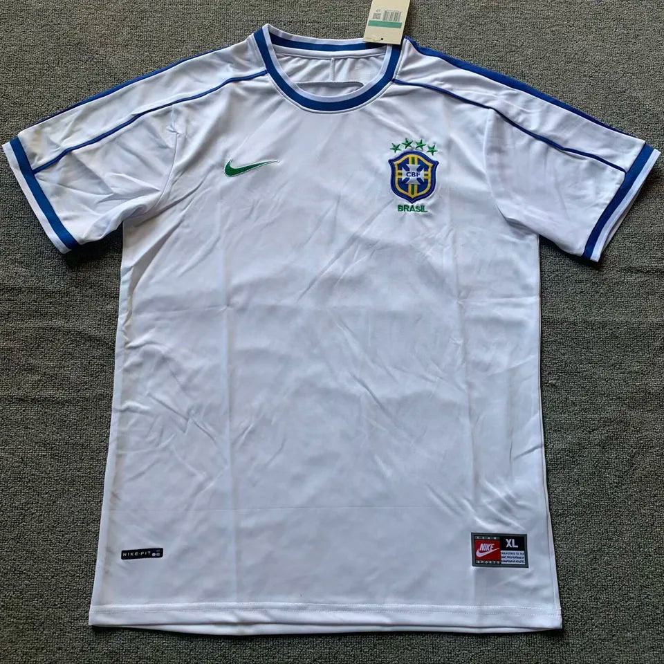 1998 Brazil White Retro Soccer Jersey Front