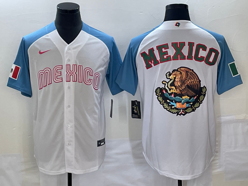 Men's 2023 World Baseball Classic Mexico White/Blue Replica Baseball Jerseys